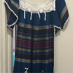 Elegant Blue and White Maxi Dress